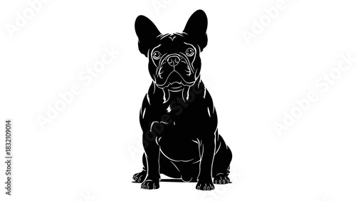 Black silhouette of a French Bulldog sitting and looking forward.