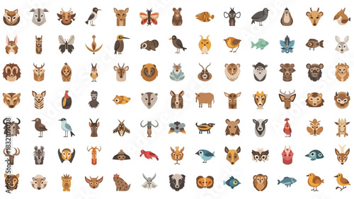 Collection of stylized animal icons on a white background