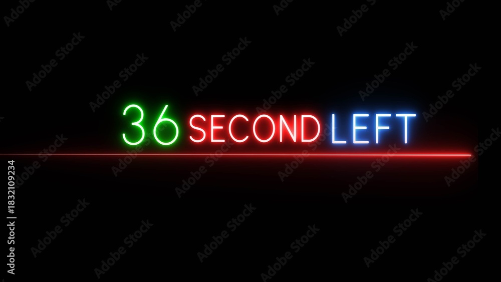 Obraz premium 36 Second countdown timer illustration. Neon countdown number on black background. Neon counting timer number.