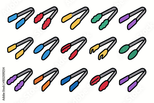 Colorful kitchen tongs collection in various designs and shades