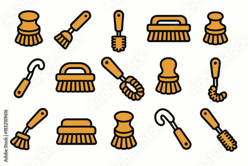 Assorted cleaning brushes collection with various designs and handles