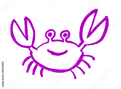 Smiling Crab Crayon Chalk Wax Drawing Vector