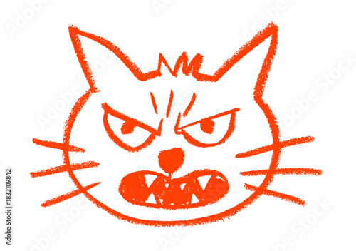Angry Cat Head Crayon Chalk Wax Drawing Vector