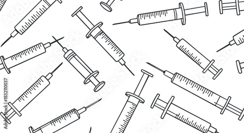 A collection of medical syringes in an outline vector style, suitable for healthcare and medical design projects