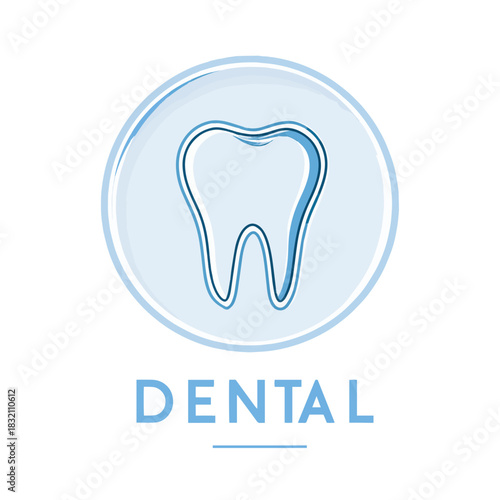 Creative logo design featuring a blue dental tooth emblem with modern touches in a simple style