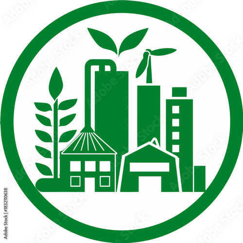 Sustainable industrial landscape showcases green technology and eco-friendly practices