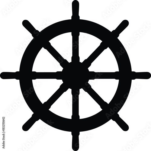 Black ship s wheel silhouette nautical navigation icon