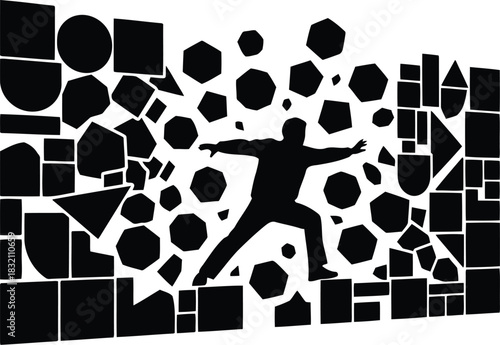 Man breaking free from geometric shapes