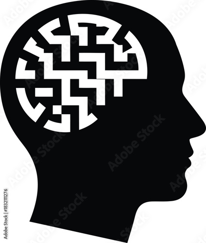 Brain maze silhouette logic thought problem solving