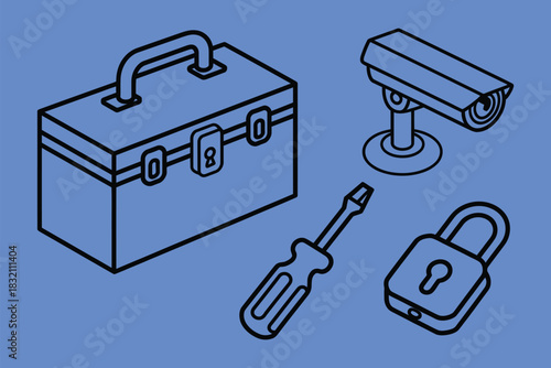 toolbox with lock and drill vector design suitable for maintenance manuals workshop posters handyman service promotions industrial training content and detailed info-graphic layouts focused on safety