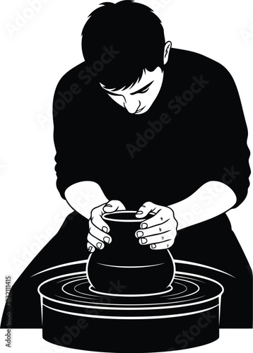Potter shaping clay on wheel artistic craftsmanship