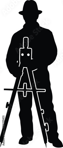 Vintage surveyor silhouette with transit