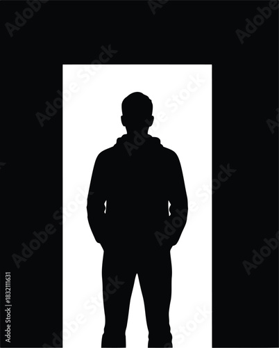 Man silhouette in bright archway