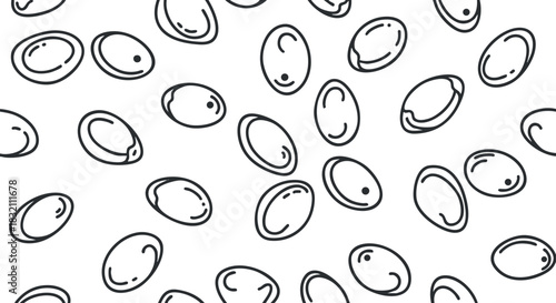 A collection of bean illustrations in a minimalist black outline vector style, perfect for food packaging design