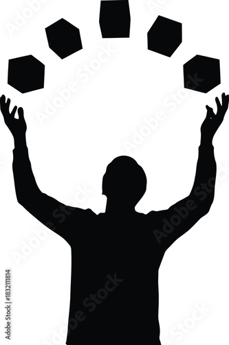Silhouette of person juggling cubes