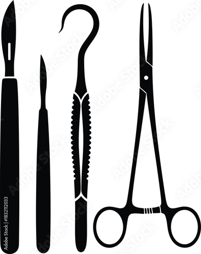 Surgical instruments silhouette scalpel forceps hook