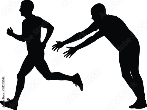 Silhouette of man chasing runner competition pursuit