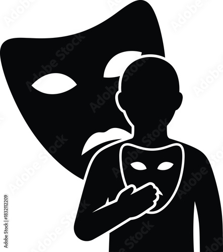 Person holding mask hidden emotion identity symbol