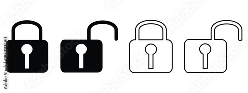 Cybersecurity Lock Icon Set – Padlock, Shield, Privacy & Data Protection Symbols in Vector Outline