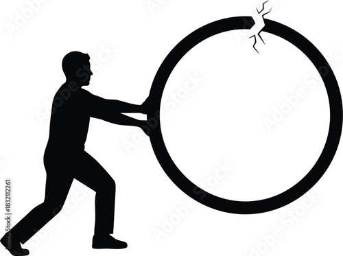 Man pushing large ring forward