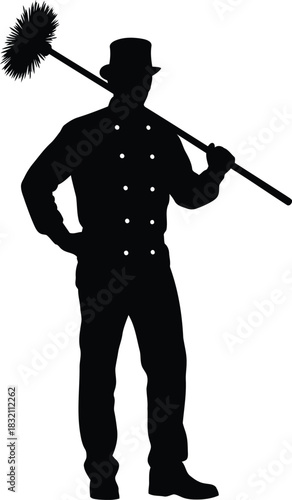 Chimney sweep silhouette with brush