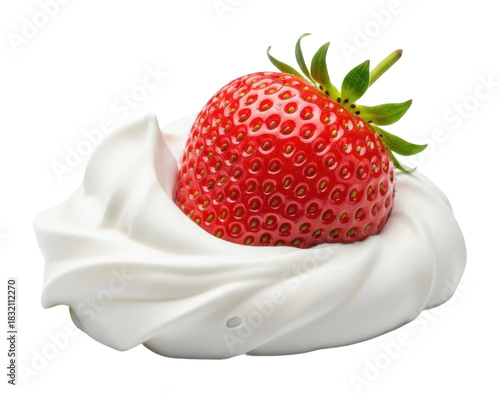 Delicious strawberry with whipped cream food bright isolated on transparent background