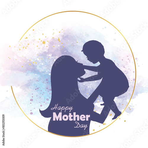 Mom and daughter love background for mothers day with blue color style vector