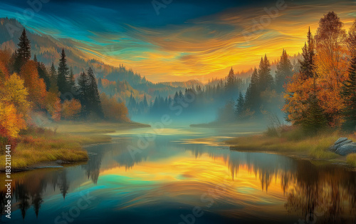 Wallpaper Mural Autumn dawn foliage,art Torontodigital.ca