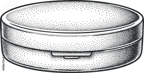 A circular storage box with a lid in black and white outline vector style, ideal for packaging design or creative projects