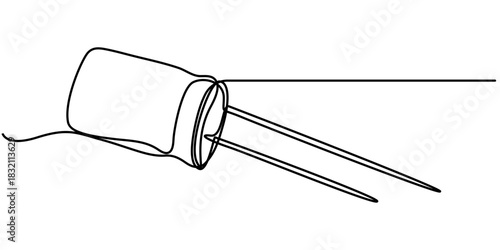 capacitor continuous one line drawing, Capacitors isolated on white background, in outline illustration. 