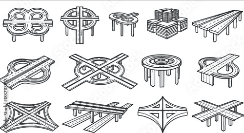 A set of various table designs in outline minimalist vector style, ideal for furniture design and interior decor projects