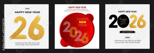 Luxury festive design for Christmas cards 2026 logo and premium wish card colorful style. Happy new Year. Merry Christmas and  Happy New Year 2026 greeting cards. Vector Illustration Poster set.