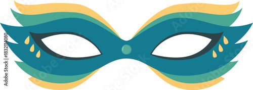 Carnival eye mask in turquoise and yellow tones.  Illustration with decorative object for masquerade, and holidays