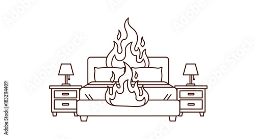 Burning bed concept illustration fire hazard bedroom safety