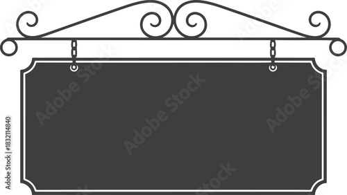 Vintage Hanging Signboard Vector Set. Ornamental Retro Shop Signs, Decorative Iron Frame Sign Plates, Classic Storefront Labels and Old-Fashioned Signage Silhouettes