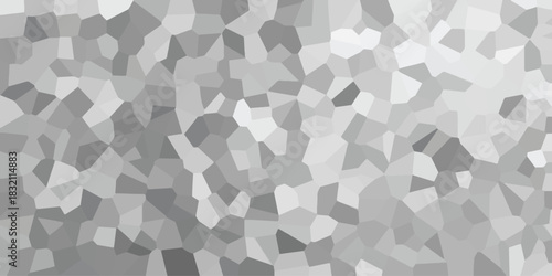 Abstract geometric mosaic pattern with varying shades of gray and white creating a textured, crystalline surface with subtle light and shadow effects, ideal for backgrounds and design elements