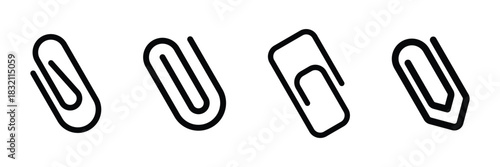 Attachment icon set, paper clip sign vector icon in line style design for website, app, UI, isolated on white background. Editable stroke. Vector illustration