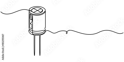 capacitor continuous one line drawing, Capacitors isolated on white background, in outline illustration. 