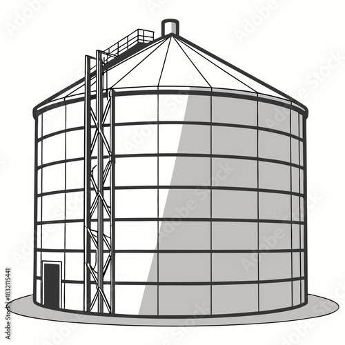Industrial grain silo with ladder and roof access for storage of agricultural products