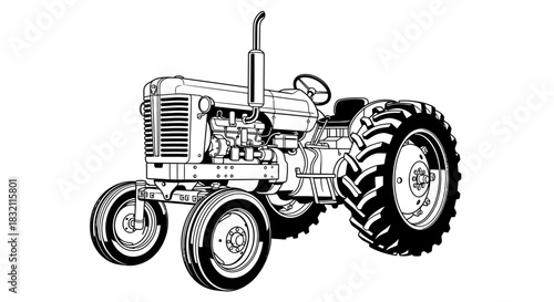 Vintage tractor illustration for farm equipment and agriculture