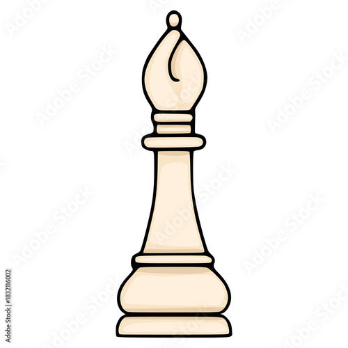Stylized vector illustration of a single, light-colored chess bishop with bold black outlines and subtle shading, isolated on a white background.