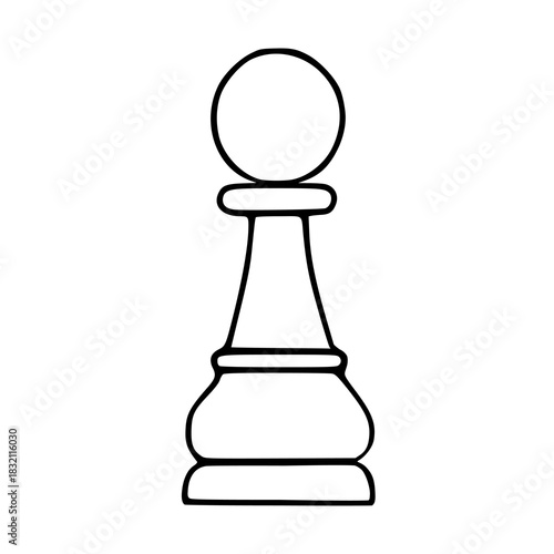 A minimalist hand-drawn vector illustration of a single chess pawn piece, featuring bold black outlines against a clean white background, evoking a sense of strategy and simplicity.