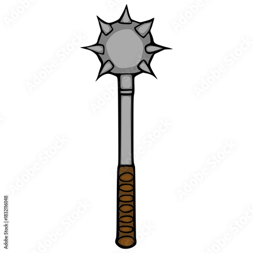 Stylized vector illustration of a medieval mace with a spiked head and brown grip.