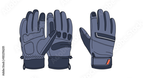 Pair of durable blue-grey tactical or winter sports gloves shown from the palm and back side for hand protection concepts.