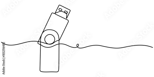 Pen Drive continuous one line drawing,  in minimalist white background, isolated outline illustration. 