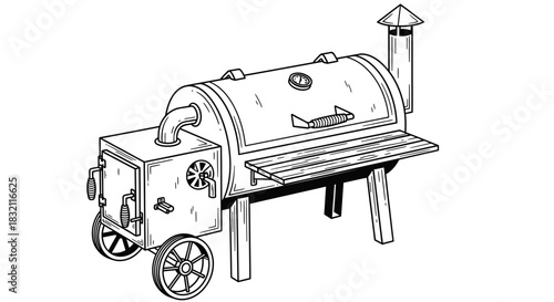 Illustration of a bbq smoker grill for outdoor cooking concept