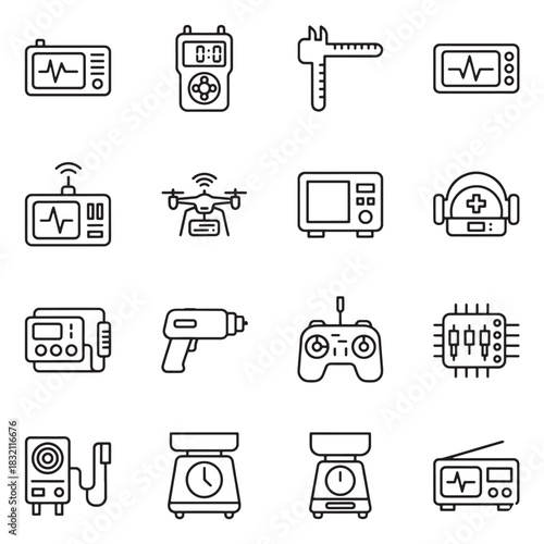 Satellite radio icons set black and white vector design 