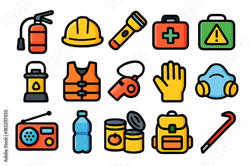 Essential safety equipment icons for emergency preparedness