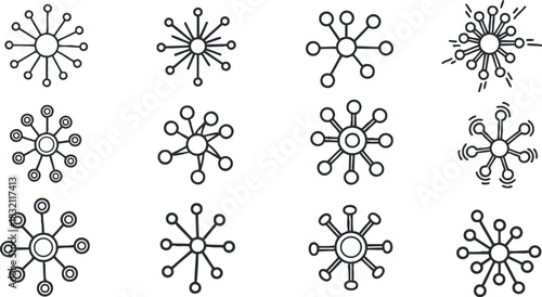 A set of abstract connection and network icons in minimalist line vector style, suitable for digital design and technology projects