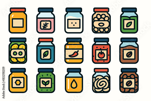 Collection of colorful jars filled with diverse ingredients and spices